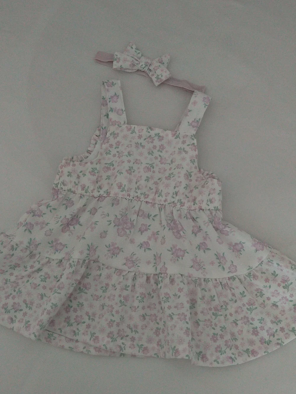 Nicole Miller Baby Girl Floral Tiered Dress with Lilac Bodysuit and Headband Set
